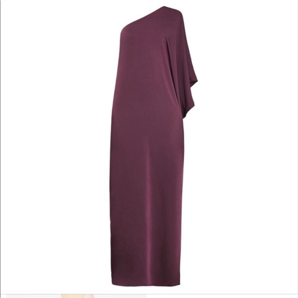 BCBGMAXZARIA Cascading One-Shoulder Gown Burgundy